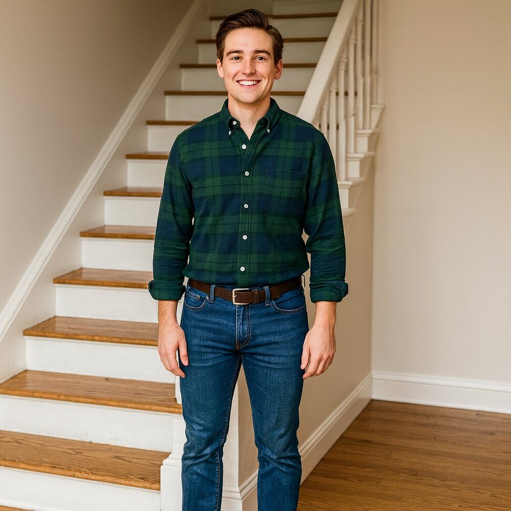 J. Crew Men L Slim Fit Green/Blue Plaid‎ Button Down Work Chore Casual Shirt Y2K